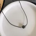 Collana minimalista fatta a mano con perla in pietra naturale e perline d'argento - Collana in Corda di Cotone con Perline a Rombo Grigio / 45+5cm / Grigio