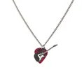 Rock style electric guitar and red pick pendant necklace on a clean white background - Curb Chain / Red Pick Black Guitar