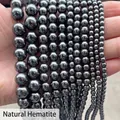 Gros plan de fils de perles en hématite naturelle 3A pour bijoux DIY. - 4mm (env. 90pcs) / Hématite Naturelle 3A