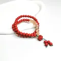 Traditionelles chinesisches doppelreihiges rotes Zinnober-Armband mit Perlen - Fuchs-Anhänger (5665728761860) / Rot