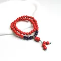 Eleganter Zinnober-Perlenarmband im neuen chinesischen Stil, zweireihig mit Tulpenanhänger-Dekor - Blumen-Anhänger (5665728761861) / Rot