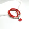 Rotes Zinnober Doppelstrang Armband mit Jadeperlen und Ruyi Schloss Anhänger - Ruyi-Schloss Anhänger (5665728761865) / Rot