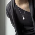 Minimalistische silberne Lariat-Halskette mit Tropfenanhänger für Damen verstellbar - Verstellbare Unregelmäßige Flaschenkürbisperle / 70cm Länge