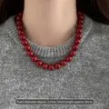 Vintage ancora rote Perlenkette mit 12mm großen Perlen und eleganter 40cm Kettenlänge - 12mm / 40CM / Ancorra Rot
