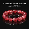 Pulsera de cuarzo fresa natural con cuentas de piedras preciosas pulidas para mujeres - Estilo de Piedra Rodada Irregular / 13-16mm / Cuarzo Fresa Natural