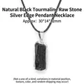 Collana con pendente in pietra di tormalina nera grezza con bordo argento e cordino nero - Collana Tormalina Nera Naturale Bordo Argentato