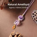 Ciondolo per telefono gatto in ametista naturale con perle di cristallo viola - Ciondolo Cellulare Gatto della Fortuna Ametista Naturale