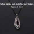 Collier avec pendentif géode d'agate naturelle du Brésil et tranche de cristal brut - Style Tranche de Géode d'Agate Brésilienne Naturelle Argent