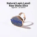 Verstellbarer vergoldeter Ring mit natürlicher blauer Lapislazuli-Rohsteinscheibe Schmuck - Natürliche Lapislazuli-Scheibe (Goldrand) / 10-20 mm / Dunkelblau
