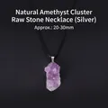 Collier avec pendentif en grappe d'améthyste violette brute et bélière argentée - Pierre Brute d'Amas d'Améthyste Naturelle (Argenté)