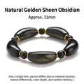 Natural gold sheen obsidian bracelet featuring 11mm curved tube beads for men and women. - Curved Tube Bracelet (Copper) / 11mm / Natural Golden Obsidian