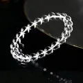 Natürliches klares Kristallarmband mit runden Perlen, hohe Transparenz und Glanz - 6mm Einzelschleife (ca. 29 Perlen) / Alter Bergwerk Weißer Kristall