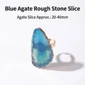 Verstelbare ring met natuurlijke blauwe agaat schijf en onregelmatige goudranden - Blauwe Agaat Schijf (Gouden Rand)