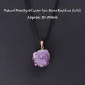 Collier pendentif en pierre d'améthyste naturelle brute avec bordure plaquée or - Pierre Brute d'Amas d'Améthyste Naturelle (Doré)