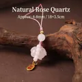Ciondolo per cellulare in quarzo rosa naturale con gatto intagliato e targhetta dorata - Ciondolo Cellulare Fortuna di Ricchezza Quarzo Rosa Naturale
