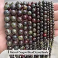 Gros plan de perles en pierre de sang de dragon naturelle de différentes tailles pour bijoux - 4mm (Env. 90 pcs/brin) / Pierre Sang de Dragon Naturelle