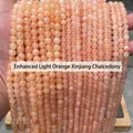 Hellorangefarbene Natur-Chalcedon-Rundperlen für die DIY-Schmuckherstellung - 10mm ca. 37 Stk. / Optimierter Hellorangener Xinjiang-Chalcedon
