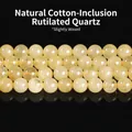 Hochwertige natürliche goldene Rutilquarz-Rundperlen für DIY-Schmuckarmbänder - 90 Stück/Packung / Natürlicher Gold-Rutilquarz mit Baumwollflocken (Leicht Gewachst)