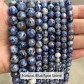 Détail macro de haute qualité de perles rondes en jaspe bleu naturel pour bijoux DIY - 6mm (Environ 60 Pièces/Mèche) / Pierre à Points Bleus Naturelle