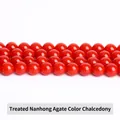 Glatte polierte rote Chalcedon-Edelstein-Rundperlen für Schmuckherstellung und Basteln - 4mm ca. 90 Stk. / Optimierter Xinjiang-Chalcedon Southern Red Achat Farbe