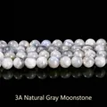 Naturgraue Mondstein-Labradorit-Rundperlen der Güteklasse 3A mit blauem Feuereffekt - 3A Natürlicher Grauer Mondstein / 4mm Ca. 90 Stk. (Strang)