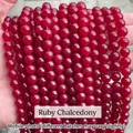 Lebhafte rote Chalcedon-Rundperlen für die DIY-Schmuckherstellung und Armbänder - 4mm ca. 90 Stk. / Optimierte Rubinrote Chalcedon Lose Perlen