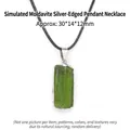 Collana vintage con pendente in finta meteorite verde, bordo argento e cordino in pelle nera - Collana Effetto Meteorite Bordo Argentato