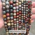 Gros plan de perles de pierre de jaspe paysage naturel des USA pour création bijoux - 6mm (Environ 60 Pièces/Mèche) / Jaspe Image des USA Naturel
