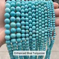 Gros plan de perles rondes en turquoise optimisée de différentes tailles pour bijoux - 4mm (Env. 90 pcs/brin) / Turquoise traitée
