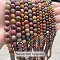 Gros plan sur des perles rondes en jaspe naturel pour la création de bijoux DIY - 4mm (Env. 90 pcs/brin) / Pierre de pin rouge naturelle