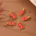 Roter Emaille-Anhänger aus mattem Gold mit Jinbang Titling Schriftzeichen für DIY-Schmuck - Prüfungserfolg Anhänger / 10er Pack