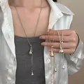 Minimalistische Tropfen-Halskette für Damen im verstellbaren Edelstahl-Lariat-Stil - Gold Verstellbarer Flaschenkürbis / 70cm Länge / Gold