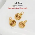 Matte ancient gold lucky round pendant with hollow carving, 12mm diameter jewelry charm - Lucky Round Tag / See diagram for dimensions