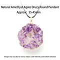 Collier avec pendentif géode d'améthyste et d'agate naturelle à bord doré - Pendentif Rond en Géode d'Agate et Améthyste / Violet/Or