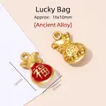 Matte gold fortune bag charm pendant with red enamel and lucky Fu character 16x10mm - Purse Charm / 10 Pieces/Pack / Gold Red
