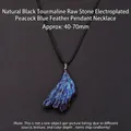 Collier pendentif plume en tourmaline noire naturelle galvanisée bleu paon 40-70mm - Style Plume Bleu Paon Électroplaqué / Environ 40-70mm