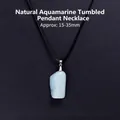 Pendentif en pierre d'aigue-marine naturelle irrégulière sur cordon ciré noir - Aigue-marine Naturelle Forme Irrégulière