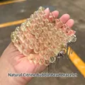 Natürliches zitronengelbes Kristall-Blasenperlenarmband mit silbernen Quastenanhängern - Natural Lemon Quartz Bubble Bead Bracelet / 9mm