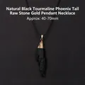 Collier avec pendentif plume en pierre brute de tourmaline noire environ 40-70 mm - Pierre Brute Noire avec Fermoir Doré / Environ 40-70mm