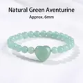 Naturgrünes Aventurin-Perlenarmband mit Herzstein in der Mitte und 6mm-Perlen - Herz Grüner Aventurin Armband / Grüner Aventurin