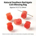 Natural South Red Agate carved lucky bag beads for DIY bracelets and earrings crafting - Natural Southern Red Agate Lucky Bag (Coin Pattern)