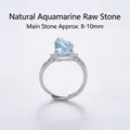 Elegant S925 sterling silver open ring featuring a raw natural aquamarine gemstone - Blue Sea Crystal (Aquamarine) / Main Stone 8-10mm