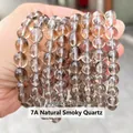 Natürliches 7A Rauchquarz-Perlenarmband mit 9-11 mm transparenten braunen Kristallperlen - Natürliches Rauchquarz Bohnen Armband / 9-11mm