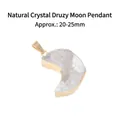 Pendentif lune en cristal druzy naturel avec bordure dorée, variante SKU 20-25 mm. - Pendentif Lune en Amas de Cristal (Cuivre) / Blanc