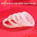 Elegantes Armreif aus weißem Natur-Chalzedon-Achat mit feinem, rundem Stabdesign in Milchweiß - Innendurchmesser 53-54mm / Natürlicher Lychee-Gelee Weißer Achat (Mondlichtweiß)