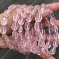 Pulsera de cuentas de barril de cuarzo fresa rosa natural con cuentas traslúcidas - Estilo de Piedra Rodada Irregular / 8-10mm / Cuarzo Rosa Estrella Natural