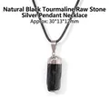 Pendaglio in tormalina nera grezza con cappuccio argento su collana a cordoncino nero. - Collana Tormalina Nera Naturale Tonalità Argento