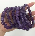 Elegante pulsera elástica de cuentas de pepita de amatista púrpura irregular para mujer - Estilo de Piedra Rodada Irregular / 7-10mm / Amatista Natural