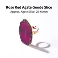 Handgemaakte ring met rozerode agaatplak en goudkleurige verstelbare band voor dames - Rozerode Agaat Schijf (Gouden Rand)