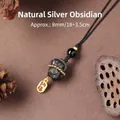 Handyanhänger aus natürlichem Silberobsidian mit Glückskatzen-Schnitzerei und Goldperlen - 天然银曜石马上有钱招财手机挂件